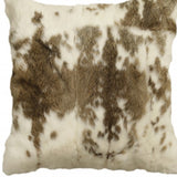 18" X 18" Brown And White Rabbit Zippered Natural Fur Animal Print Throw Pillow