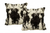 18" X 18" Black and White Rabbit Animal Print Natural Fur Zippered Pillow