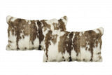 Set Of Two 12" X 20" Brown And White Rabbit Natural Fur Animal Print Throw Pillows