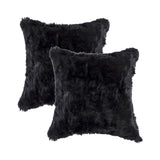 Set Of Two 18" X 18" Black Rabbit Natural Fur Animal Print Throw Pillows