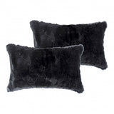 Set Of Two 12" X 20" Black Rabbit Natural Fur Throw Pillows