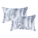 Set Of Two 12" X 20" Grey Rabbit Natural Fur Throw Pillows