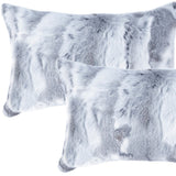 Set Of Two 12" X 20" Grey Rabbit Natural Fur Throw Pillows