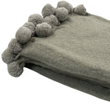 Plush Grey Wool Blend Throw With Pom Pom Trim Detail