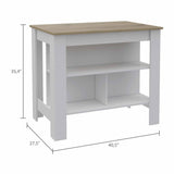 Light Oak and White Kitchen Island with Drawer Shelves and Casters