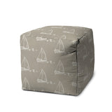 17" Taupe Polyester Cube Indoor Outdoor Pouf Ottoman