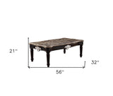 57" Brown And Oak Faux Marble And Solid And Manufactured Wood Coffee Table