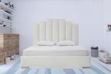 Queen White Vertical Channel Faux Leather Bed with USB