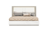 Queen White and Taupe High Gloss Bed Frame with LED Headboard