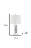 37" Mirrored Glass Table Lamp With White Drum Shade