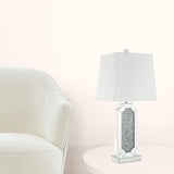 33" Mirrored Glass Faux Crystals Table Lamp With White Square Shade