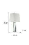 31" Mirrored Glass Faux Crystal Chunky Geo Table Lamp With White Square Shade