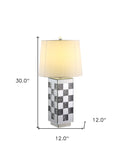 30" Clear Glass Table Lamp With White Empire Shade