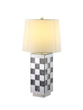 30" Black and Silver Glass Table Lamp With White Empire Shade