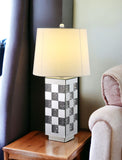 30" Black and Silver Glass Table Lamp With White Empire Shade