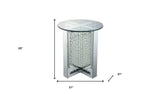 23" Clear Glass And Mirrored Round End Table With Drawer