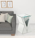 24" Silver And Clear Glass Square Mirrored End Table