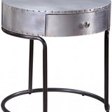 21" Aluminum And Manufactured Wood Round End Table With Drawer