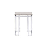 24" Chrome And Natural Oak Manufactured Wood And Metal Square End Table