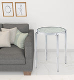 25" Silver Mirrored And Metal Round End Table