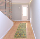 8' Green Floral Power Loom Runner Rug