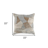 22" X 22" Ivory Zippered Handmade Geometric Indoor Outdoor Throw Pillow