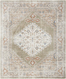 9' x 12' Khaki Oriental Power Loom Distressed Washable Area Rug