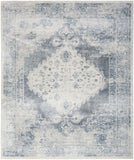 9' x 12' Blue and Ivory Oriental Power Loom Distressed Area Rug