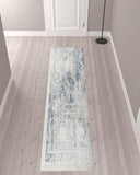 10' Blue Oriental Power Loom Distressed Washable Runner Rug