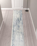 12' Blue Oriental Power Loom Distressed Washable Runner Rug