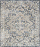 8' x 10' Gray and Blue Oriental Power Loom Washable Area Rug