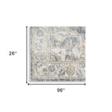 8' x 10' Gray and Blue Oriental Power Loom Washable Area Rug