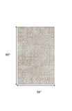 12' Beige Oriental Power Loom Washable Runner Rug