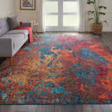 10' Blue and Orange Abstract Power Loom Runner Rug