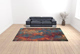 10' x 14' Blue and Orange Abstract Power Loom Area Rug