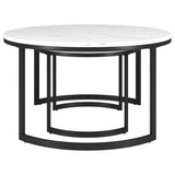 Set of Two 36" White And Black Faux Marble And Steel Round Nested Coffee Tables