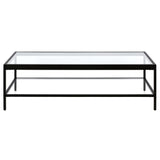 54" Clear And Black Glass And Steel Coffee Table With Shelf