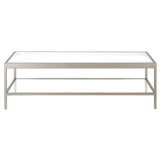 54" Clear And Silver Glass And Steel Coffee Table With Shelf