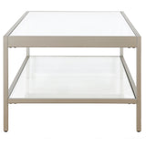 54" Clear And Silver Glass And Steel Coffee Table With Shelf