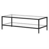 54" Black Glass And Steel Coffee Table With Shelf