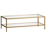 54" Clear And Gold Glass And Steel Coffee Table With Shelf