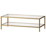 54" Clear And Gold Glass And Steel Coffee Table With Shelf