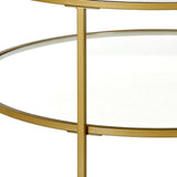 54" Clear And Gold Glass And Steel Coffee Table With Shelf