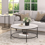 36" Gold Faux Marble And Steel Round Coffee Table With Shelf