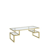 45" Gold Glass And Steel Coffee Table With Two Shelves