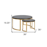 Set of Two 36" Black And Gold Steel Round Nested Coffee Tables