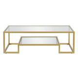 54" Gold Glass And Steel Coffee Table With Shelf