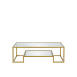 54" Gold Glass And Steel Coffee Table With Shelf