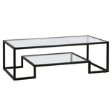 54" Black Glass And Steel Coffee Table With Shelf