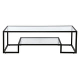 54" Black Glass And Steel Coffee Table With Shelf